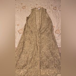 Beige long sheer lace kimono
